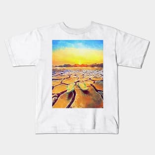 Dramatic sunset over drought earth illustration Kids T-Shirt